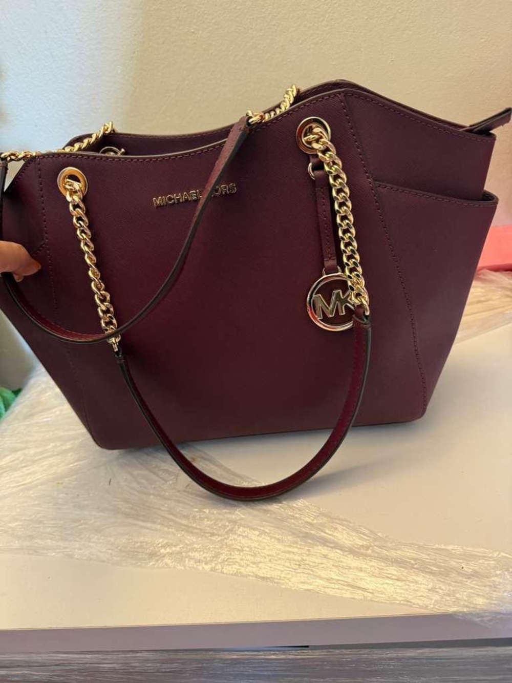 Michael Kors Burgundy Saffiano Chain-Handle Tote - Picture 1 of 9